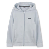 BOSS Kids Hooded cardigan in brushed cotton/polyester fleece, side pockets, logo printed on the chest, front zip fastening